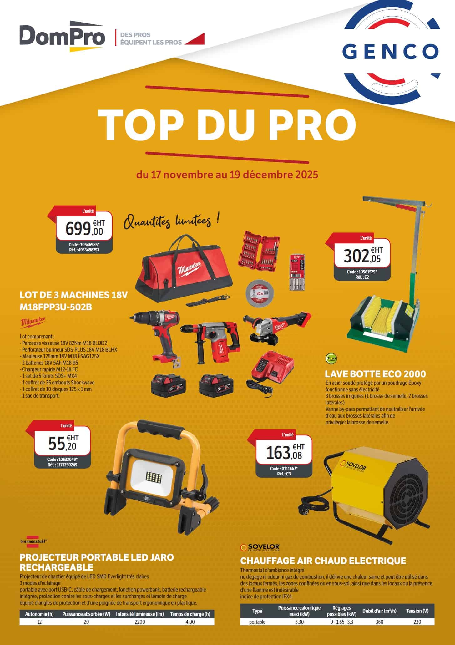 LFI Fournitures Industrielles met à disposition des professionnels la nouvelle opération TOP DU PRO de DOMPRO. Cette édition Hiver 2025 met en avant des offres sur les produits essentiels de l’atelier et de la maintenance : fixations, EPI, hygiène, outillage…